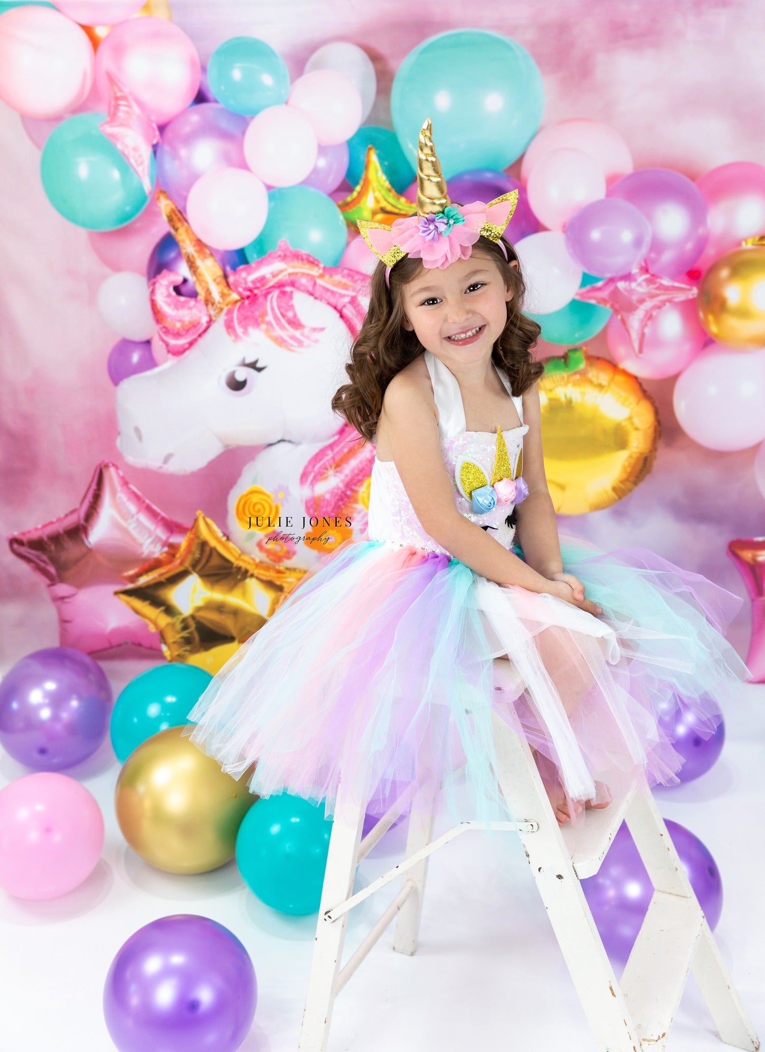 Kate Unicorn Balloon Cake Smash Backdrop Designed by Chrissie Green