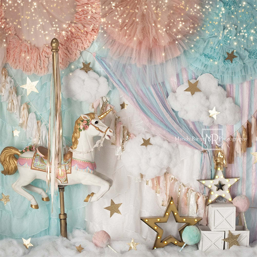 Lightning Deals Kate Unicorn Carousel Dreams Backdrop Designed by Mandy Ringe Photography -UK
