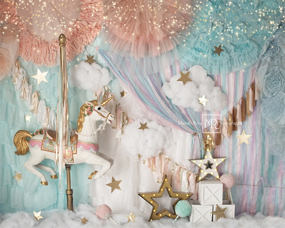 Lightning Deals Kate Unicorn Carousel Dreams Backdrop Designed by Mandy Ringe Photography -UK
