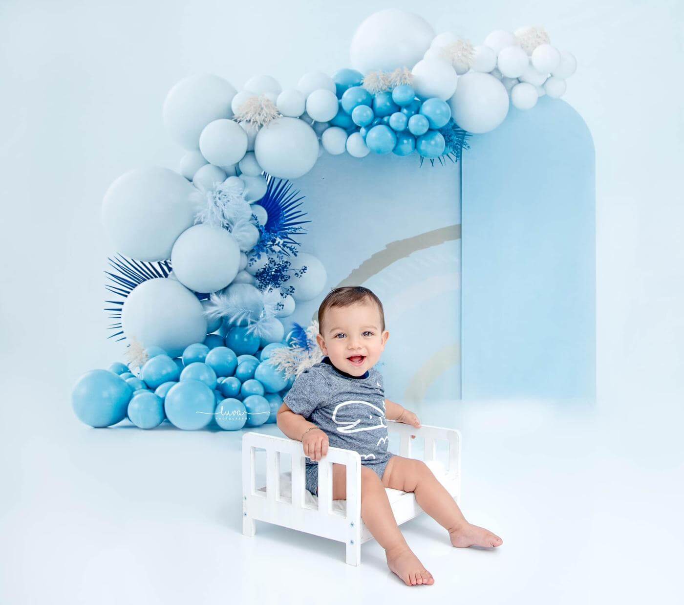 Kate Boho Balloons Fleece Backdrop Blue Cake Smash Designed by Uta Mueller Photography -UK