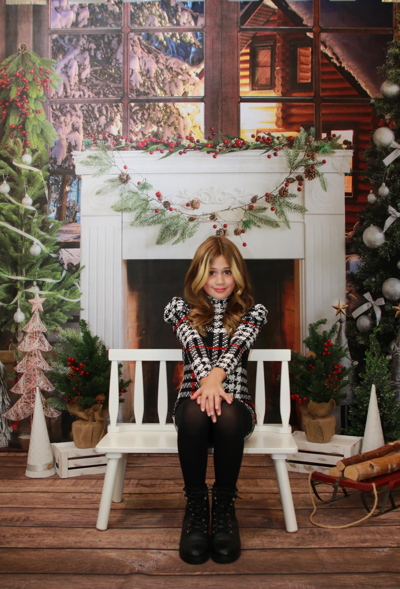 Kate Christmas Fireplace Snow Window Backdrop Designed by Emetselch -UK