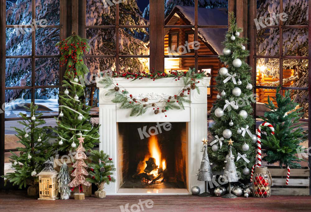 Kate Christmas Fireplace Snow Window Backdrop Designed by Emetselch