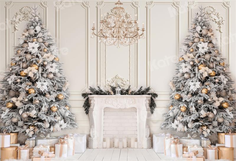 Kate Christmas Fireplace Vintage Wall Trees Gift Backdrop for Photography -UK