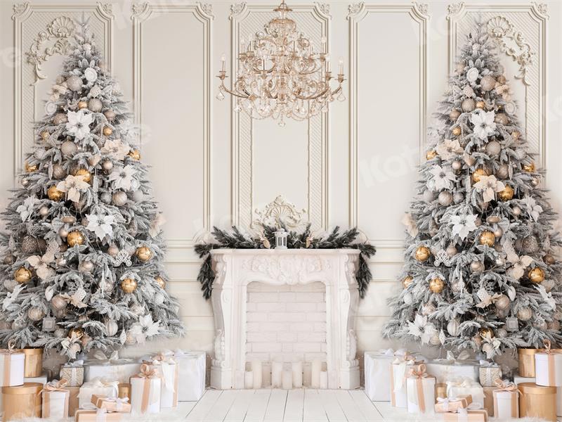 Kate Christmas Fireplace Vintage Wall Trees Gift Backdrop for Photography -UK