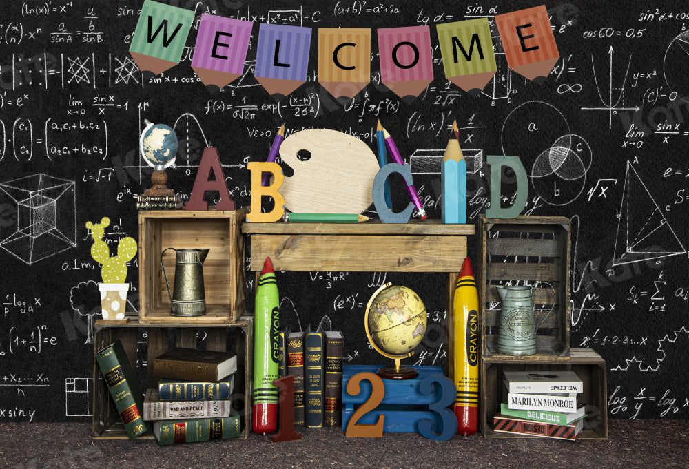 Kate Back to School Blackboard ABCD Crayon Backdrop for Photography