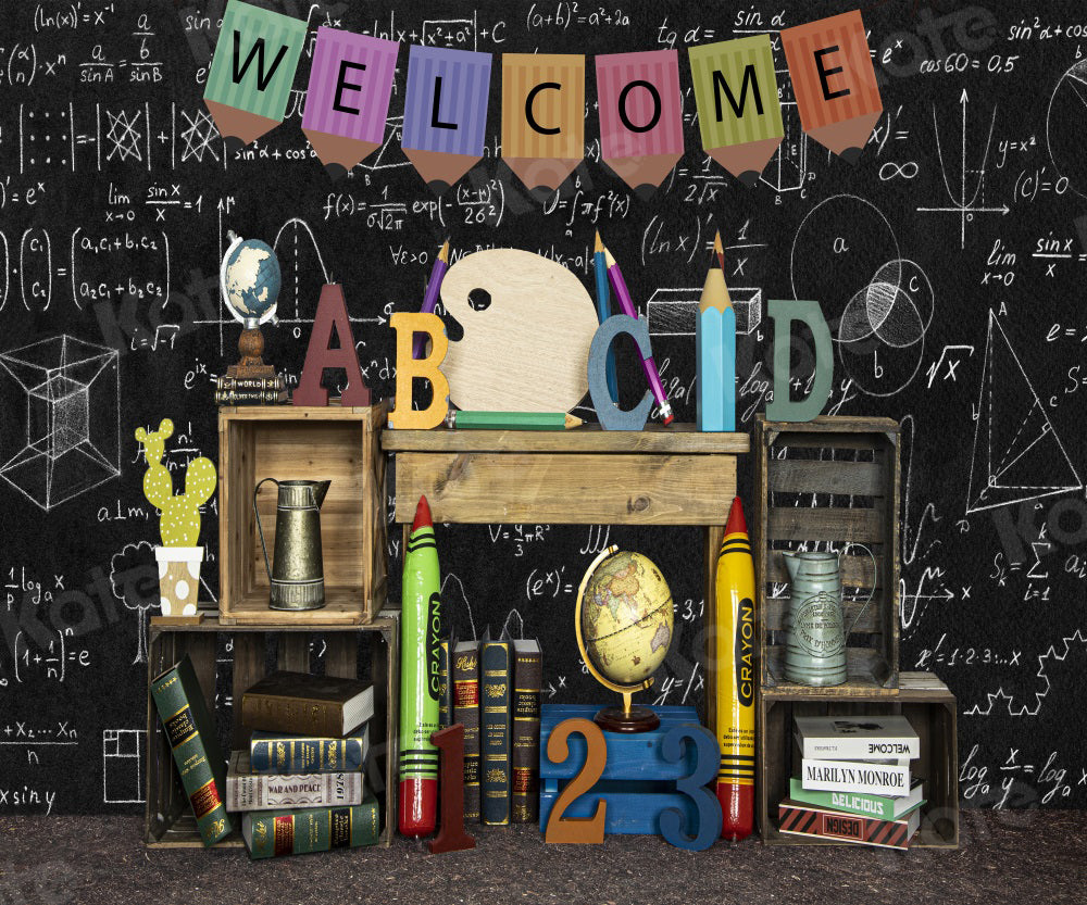 Kate Back to School Blackboard ABCD Crayon Backdrop for Photography