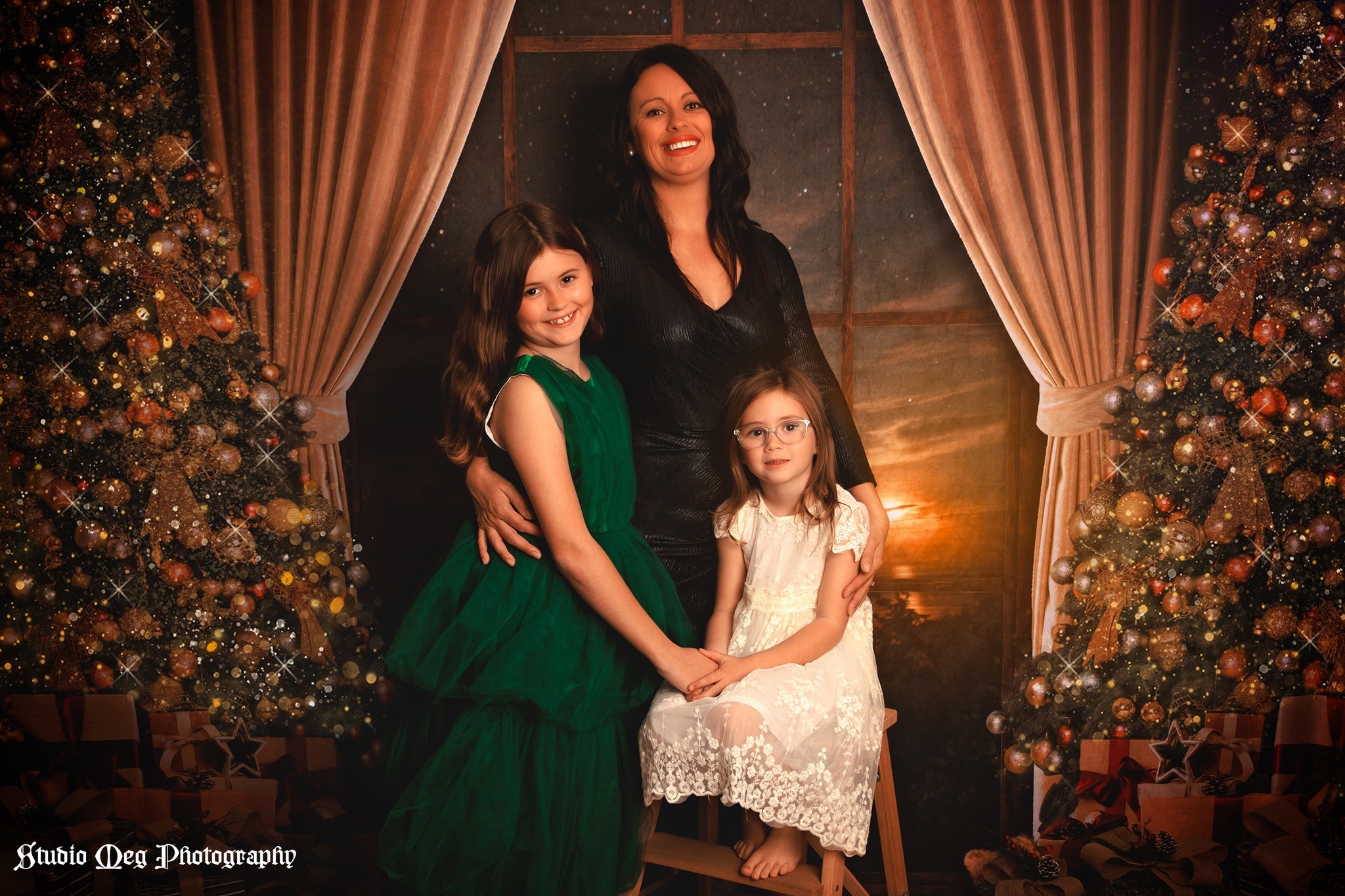 Kate Warm Christmas Trees Window Backdrop for Photography -UK