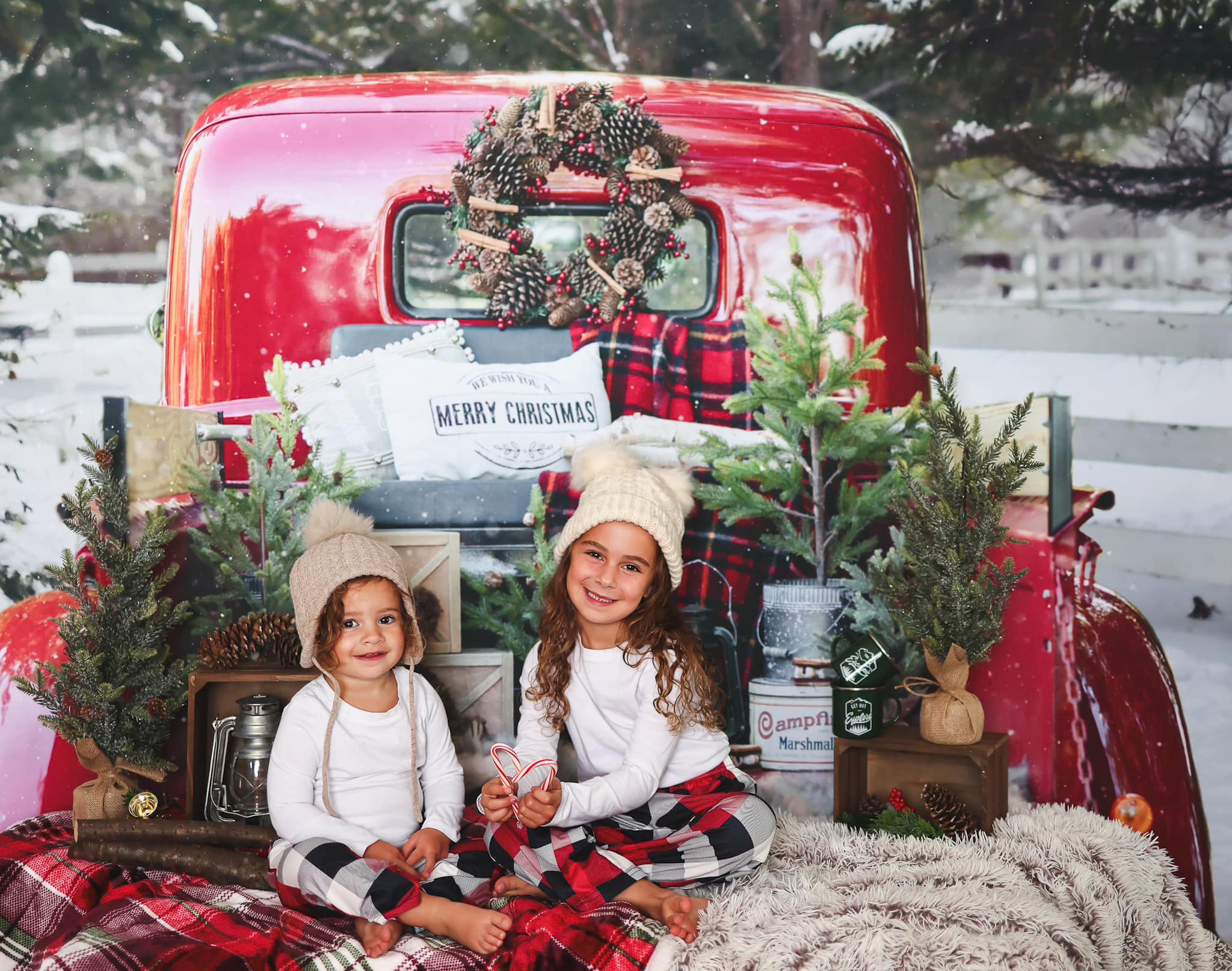 Kate Red Christmas Truck in Snow Backdrop Designed by Mandy Ringe Photography -UK