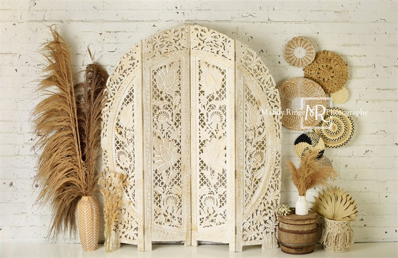 Kate Boho Screen with Pampas Grass Fleece Backdrop Designed by Mandy Ringe Photography -UK