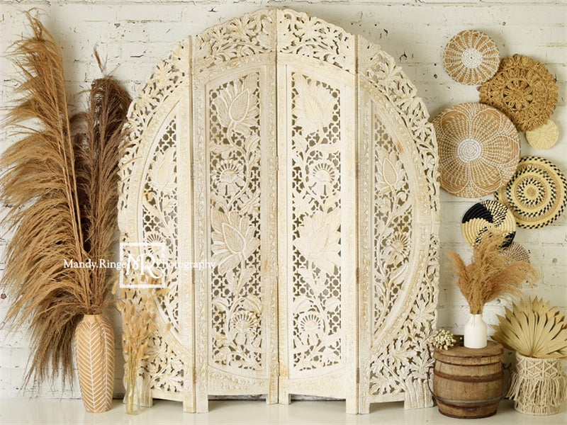 Kate Boho Screen with Pampas Grass Fleece Backdrop Designed by Mandy Ringe Photography -UK