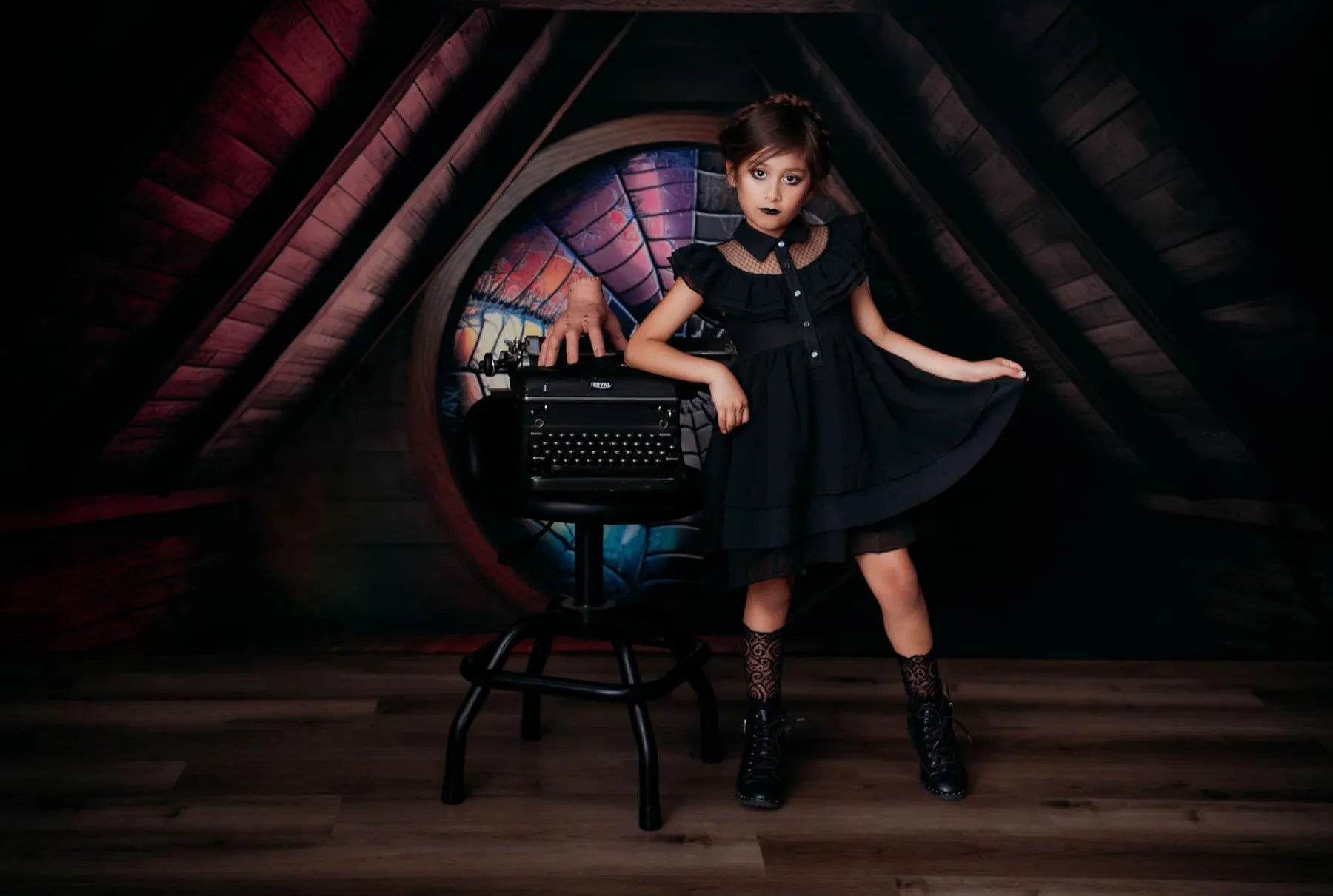 Kate Spooky Attic Room Spiderweb Window Backdrop Designed by Mini MakeBelieve -UK