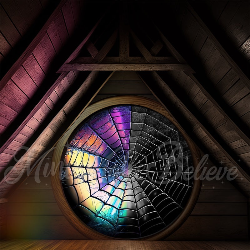 Kate Spooky Attic Room Spiderweb Window Backdrop Designed by Mini MakeBelieve -UK