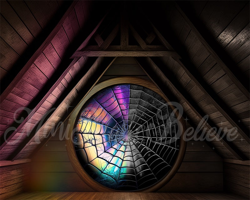 Kate Spooky Attic Room Spiderweb Window Backdrop  Designed by Mini MakeBelieve