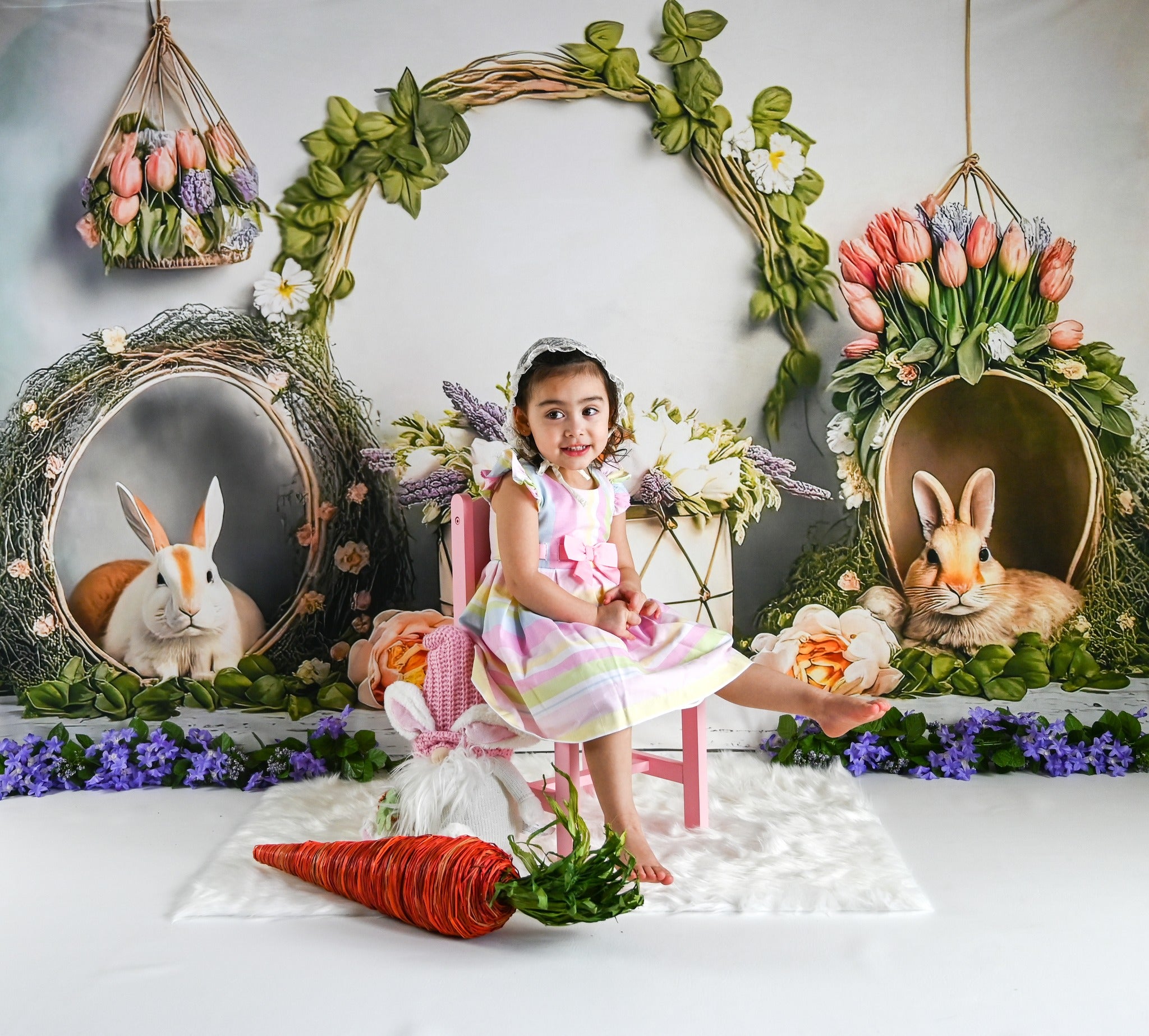 Kate Flower Easter Bunny Basket Backdrop Designed by Mini MakeBelieve -UK