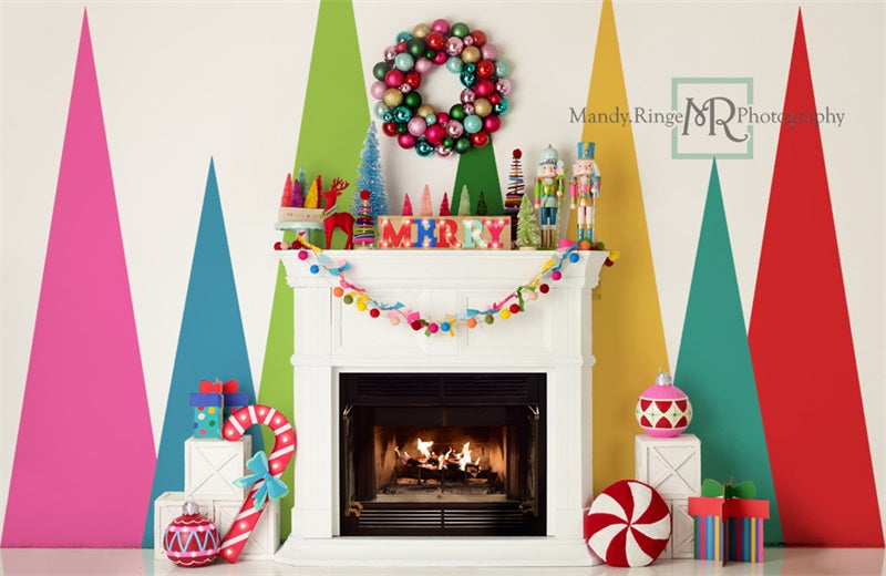 Kate Merry Christmas Bright Fireplace Backdrop Designed by Mandy Ringe Photography -UK
