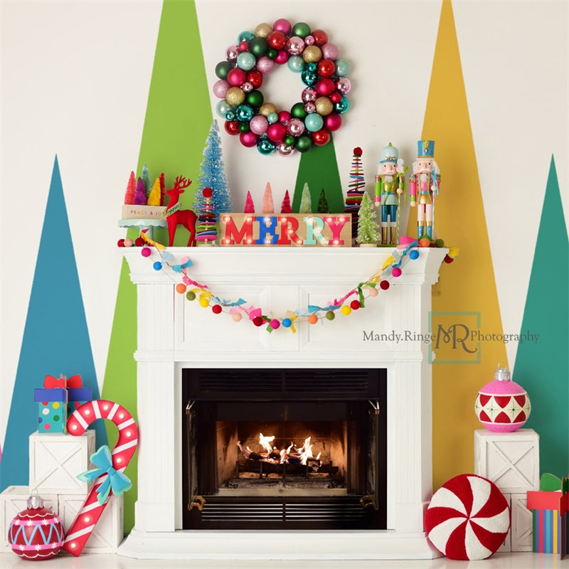 Kate Merry Christmas Bright Fireplace Backdrop Designed by Mandy Ringe Photography -UK