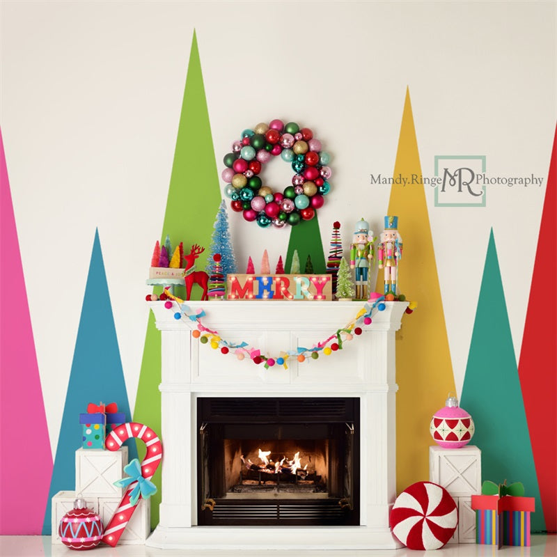 Kate Merry Christmas Bright Fireplace Backdrop Designed by Mandy Ringe Photography -UK