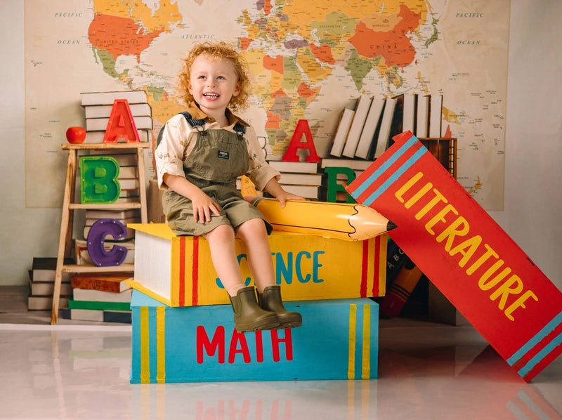 Kate Back to School World Map Backdrop Designed by Emetselch -UK