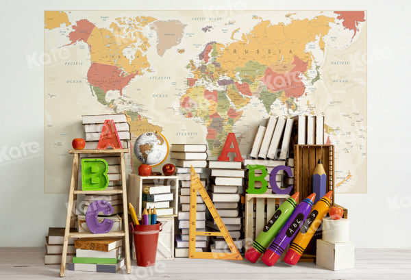 Kate Back to School World Map Backdrop Designed by Emetselch -UK