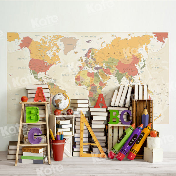 Kate Back to School World Map Backdrop Designed by Emetselch