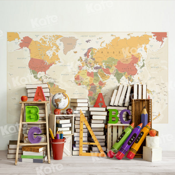 Kate Back to School World Map Backdrop Designed by Emetselch -UK
