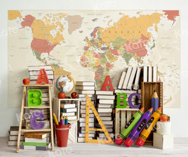 Kate Back to School World Map Backdrop Designed by Emetselch