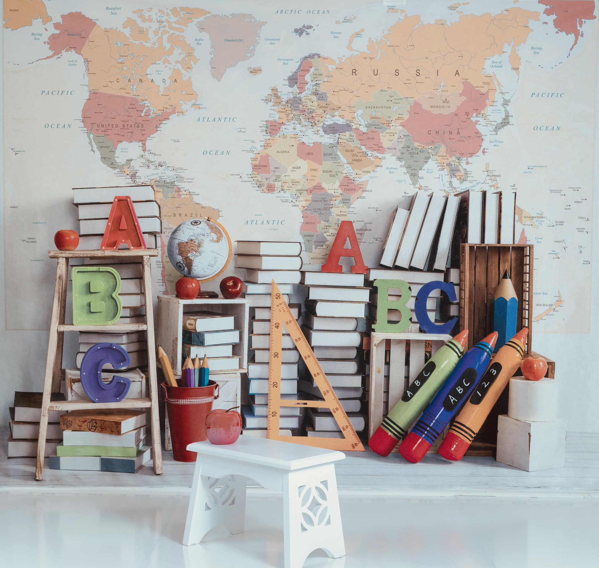 Kate Back to School World Map Backdrop Designed by Emetselch -UK
