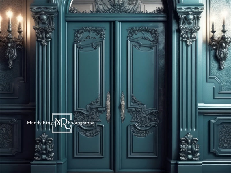 Kate Dark Teal Ornate Victorian Door Backdrop Designed by Mandy Ringe Photography -UK