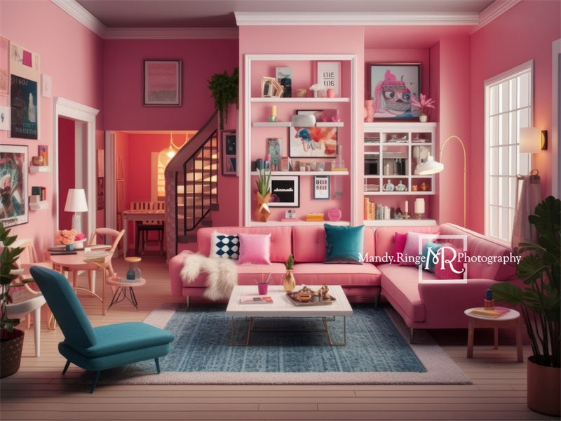 Kate Dollhouse Pink Living Room Backdrop Designed by Mandy Ringe Photography