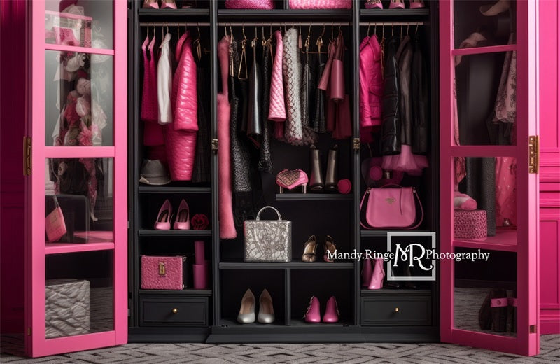 Kate Pink and Black Doll Closet Backdrop Designed by Mandy Ringe Photography -UK