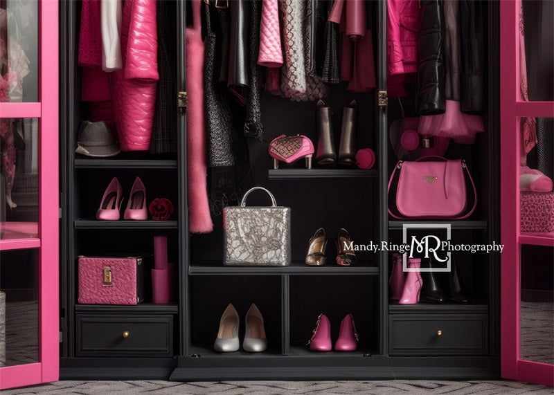 Kate Pink and Black Doll Closet Backdrop Designed by Mandy Ringe Photography -UK