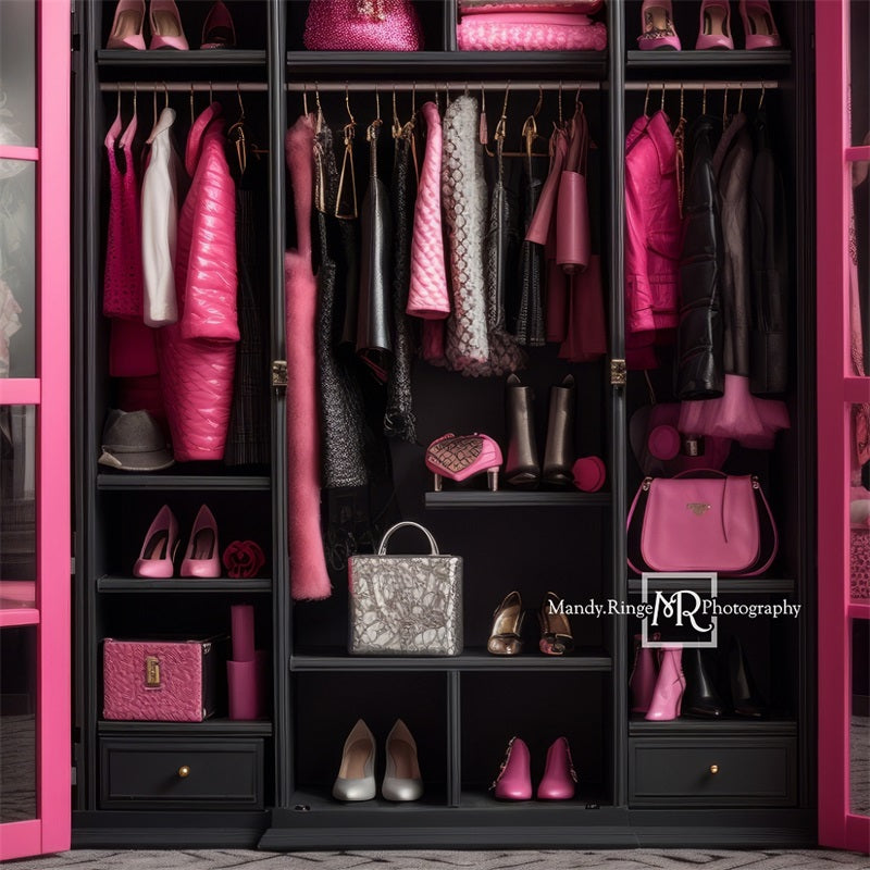 Kate Pink and Black Doll Closet Backdrop Designed by Mandy Ringe Photography -UK