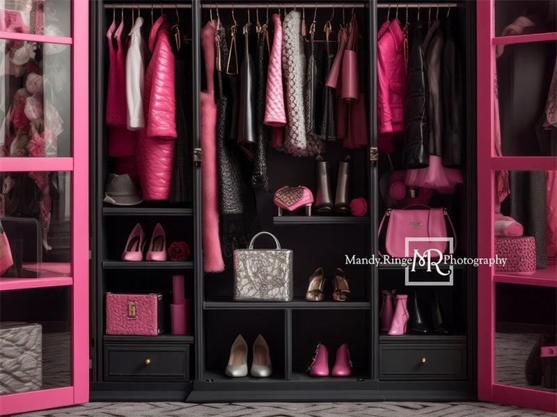 Kate Pink and Black Doll Closet Backdrop Designed by Mandy Ringe Photography -UK