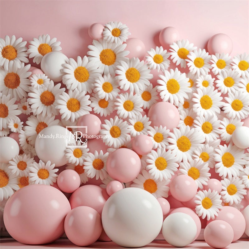 Kate Pink White Balloon Daisies Wall Backdrop Designed by Mandy Ringe Photography -UK
