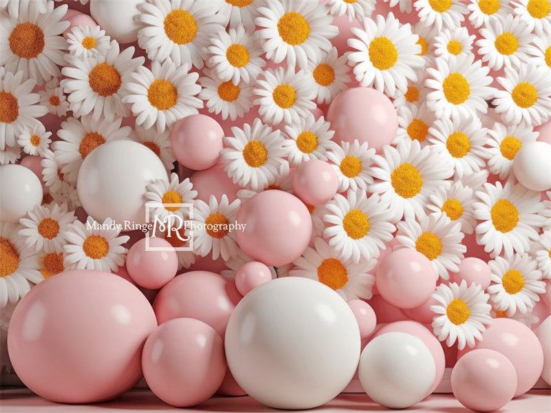 Kate Pink White Balloon Daisies Wall Backdrop Designed by Mandy Ringe Photography -UK