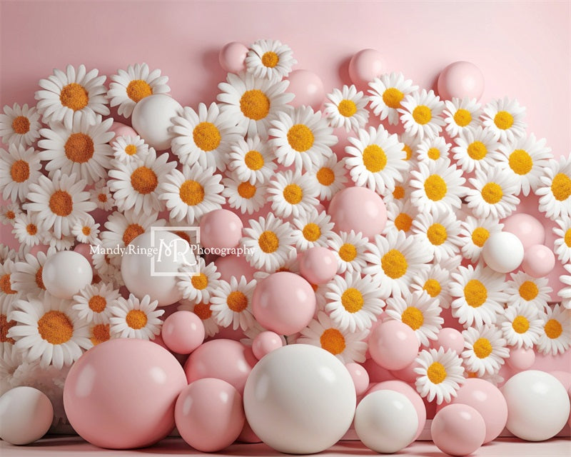 Kate Pink White Balloon Daisies Wall Backdrop Designed by Mandy Ringe Photography -UK