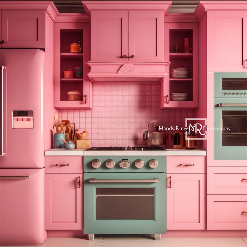 Kate Pink Fantasy Dollhouse Kitchen Backdrop Designed by Mandy Ringe Photography -UK
