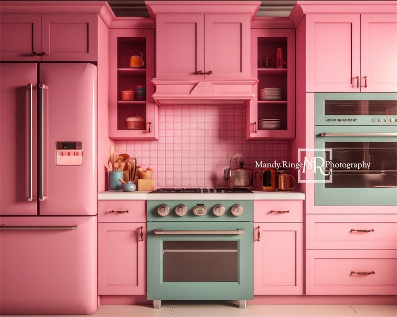 Kate Pink Fantasy Dollhouse Kitchen Backdrop Designed by Mandy Ringe Photography -UK