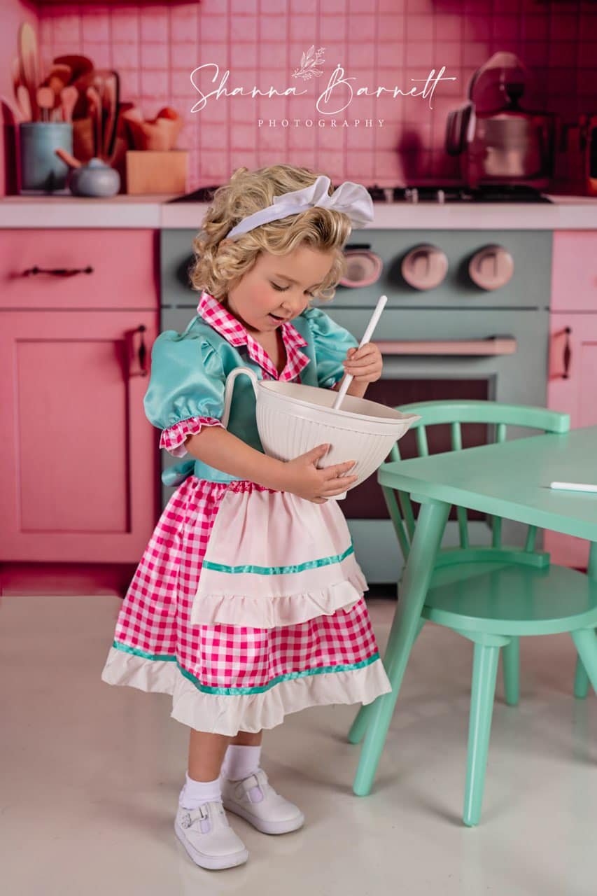 Kate Pink Fantasy Dollhouse Kitchen Backdrop Designed by Mandy Ringe Photography -UK