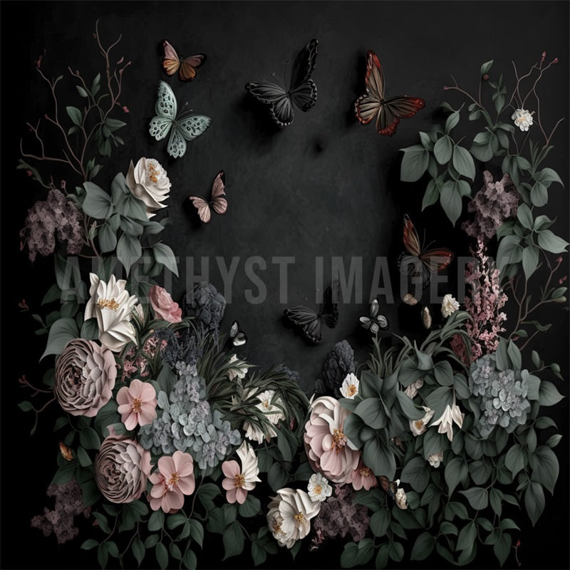 On Sale Kate Butterfly Flower Black Wall Backdrop Designed by Angela Marie Photography -UK