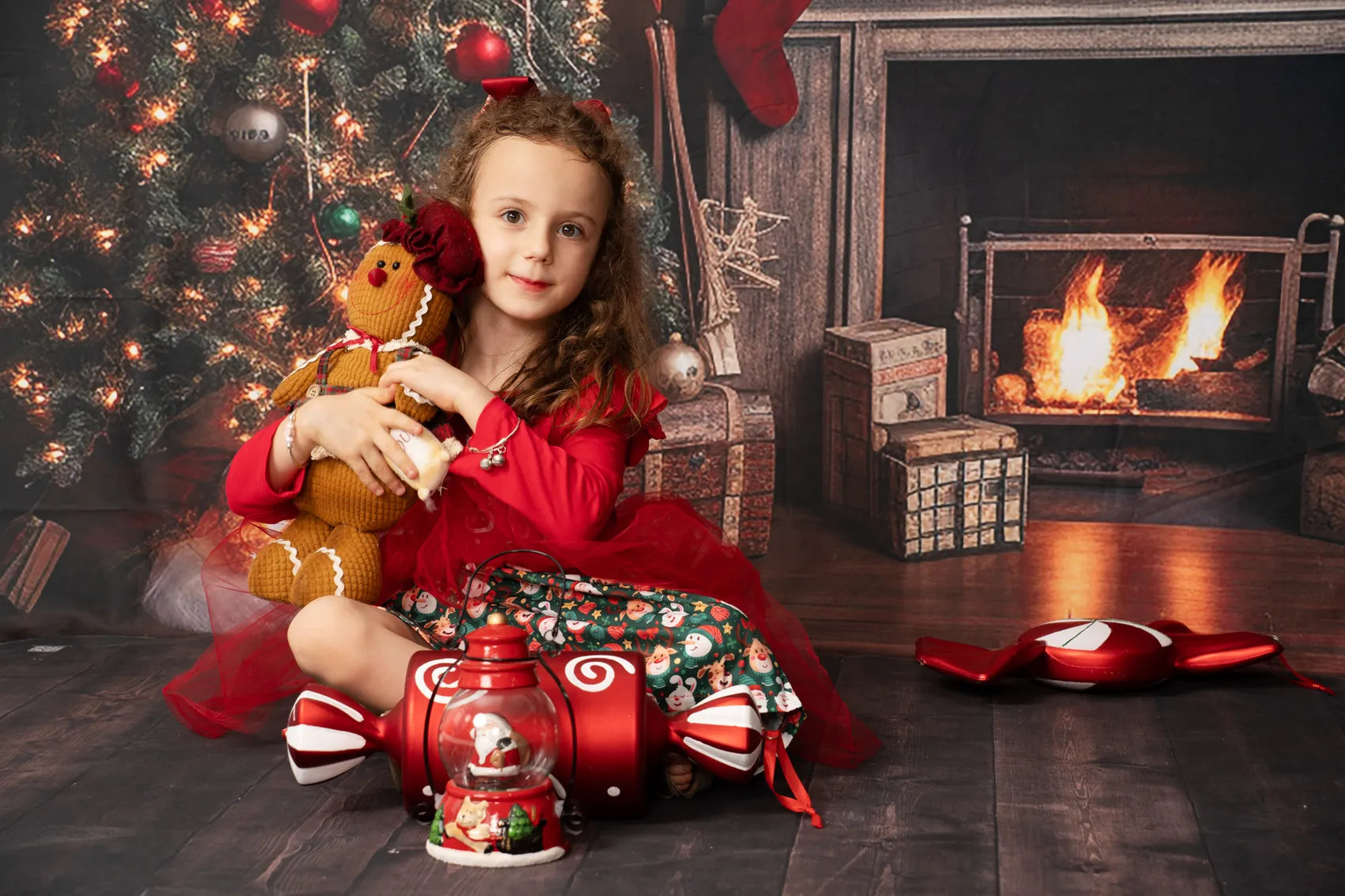 Kate Christmas Tree Fireplace Santa Warm House Fleece Backdrop for Photography -UK