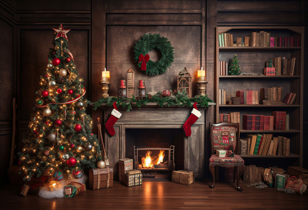 Kate Christmas Tree Fireplace Winter Backdrop for Photography -UK