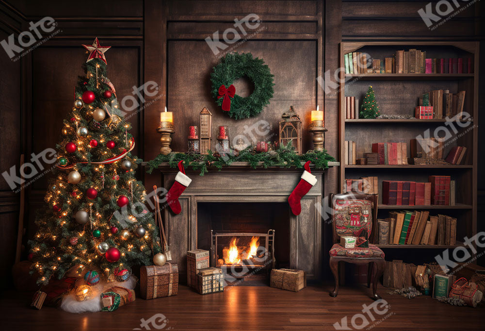 Kate Christmas Tree Fireplace Santa Warm House Fleece Backdrop for Photography