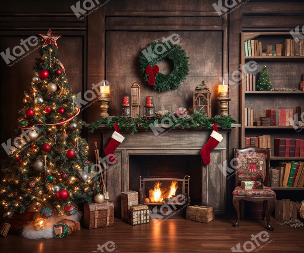 Kate Christmas Tree Fireplace Santa Warm House Fleece Backdrop for Photography -UK
