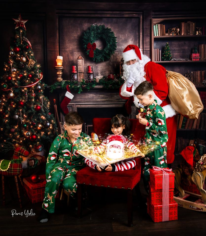 Kate Christmas Tree Fireplace Winter Backdrop for Photography