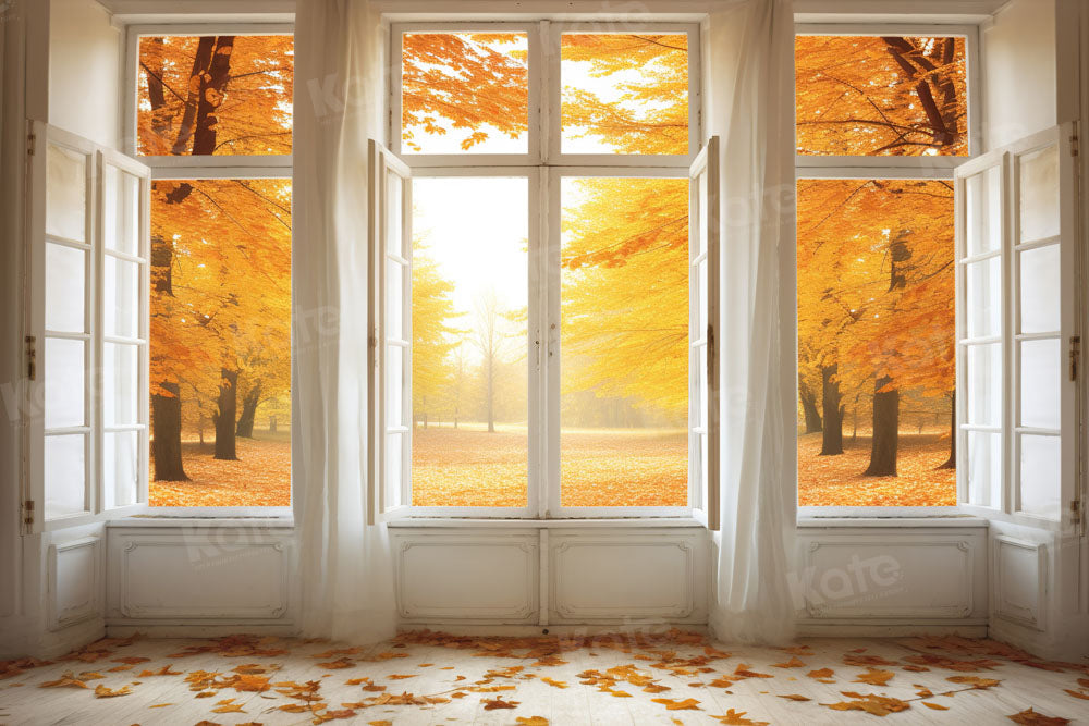 Kate Autumn Fallen Leaves Window Backdrop Designed by Chain Photography -UK