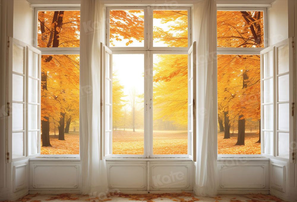 Kate Autumn Fallen Leaves Window Backdrop Designed by Chain Photography -UK