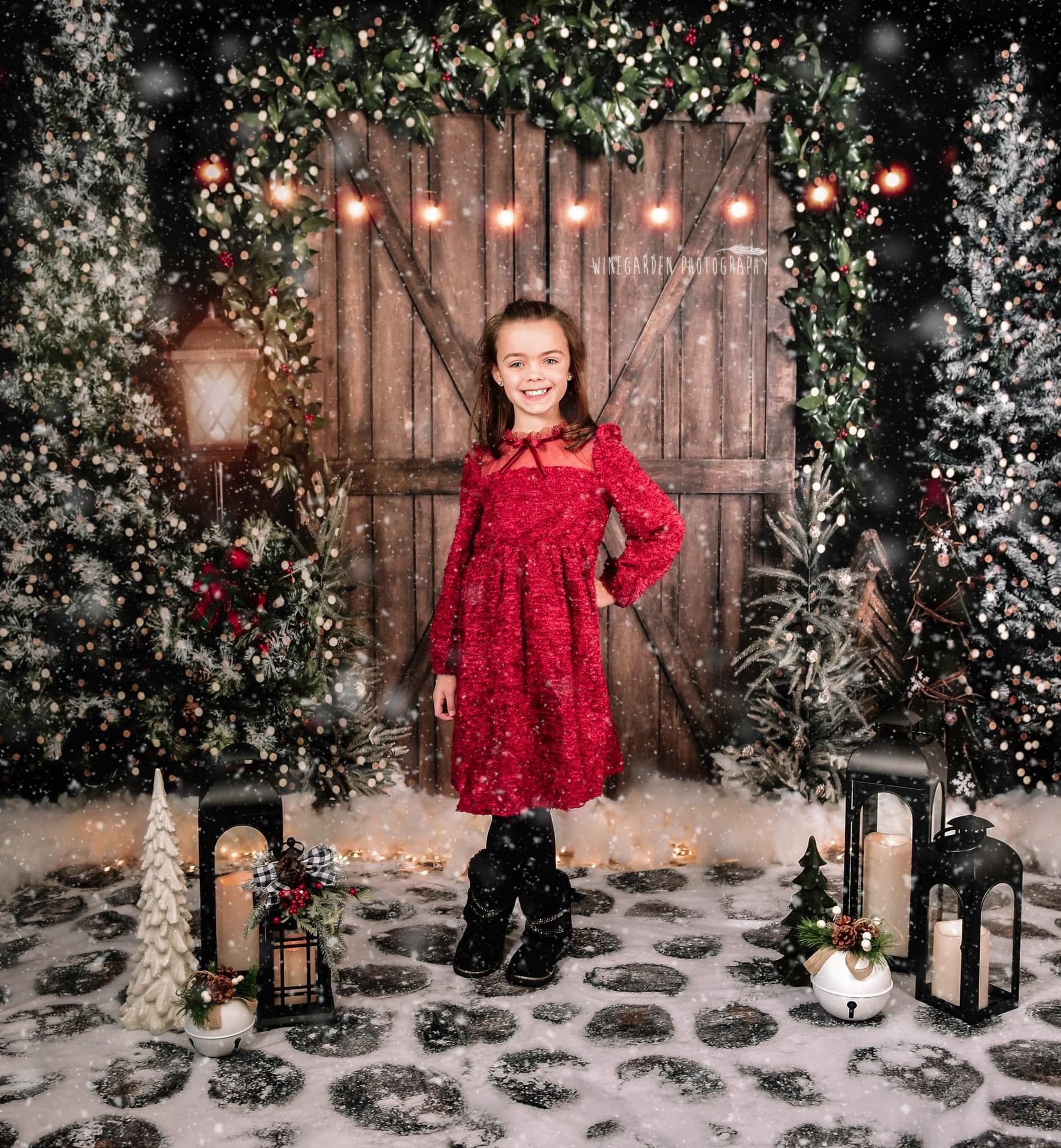 Kate Christmas Night Barn Door Lights Backdrop Designed by Abbas Studio