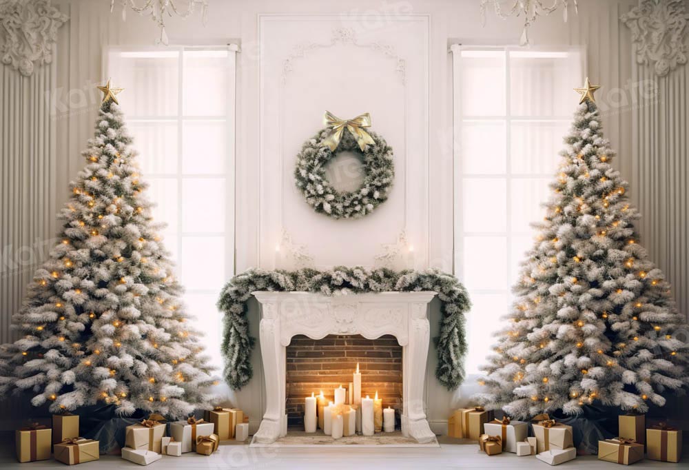 Kate Christmas Elegant Fireplace Tree Window Backdrop Designed by Chain Photography -UK