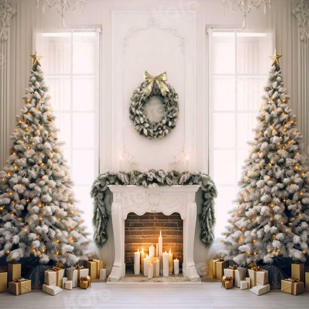 Kate Christmas Elegant Fireplace Tree Window Backdrop Designed by Chain Photography -UK
